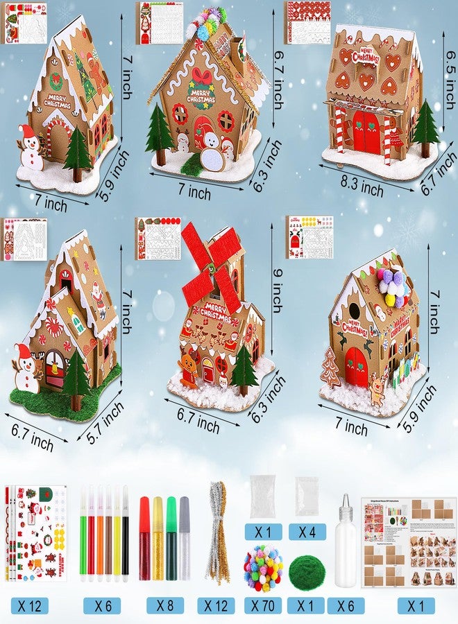 Fovths 6 Sets DIY Christmas Gingerbread House Kit 3D Christmas Cardboard Craft House Decoration DIY Build Gingerbread Houses for Holiday Arts Crafts Fun Home Activity Party Favors, Classic Style - Image 2